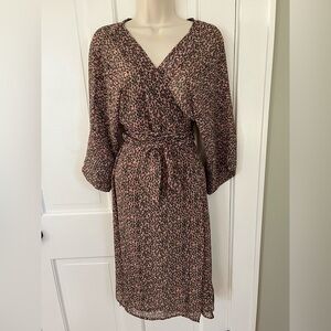 Josa Tulum Long Sleeve Kimono Wrap Dress One Size Semi Sheer Cover Up Pink Green